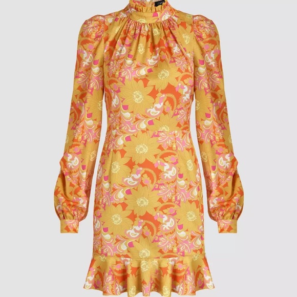 Retro Floral Ruffle Hem Mini Dress - Picture 2 of 11